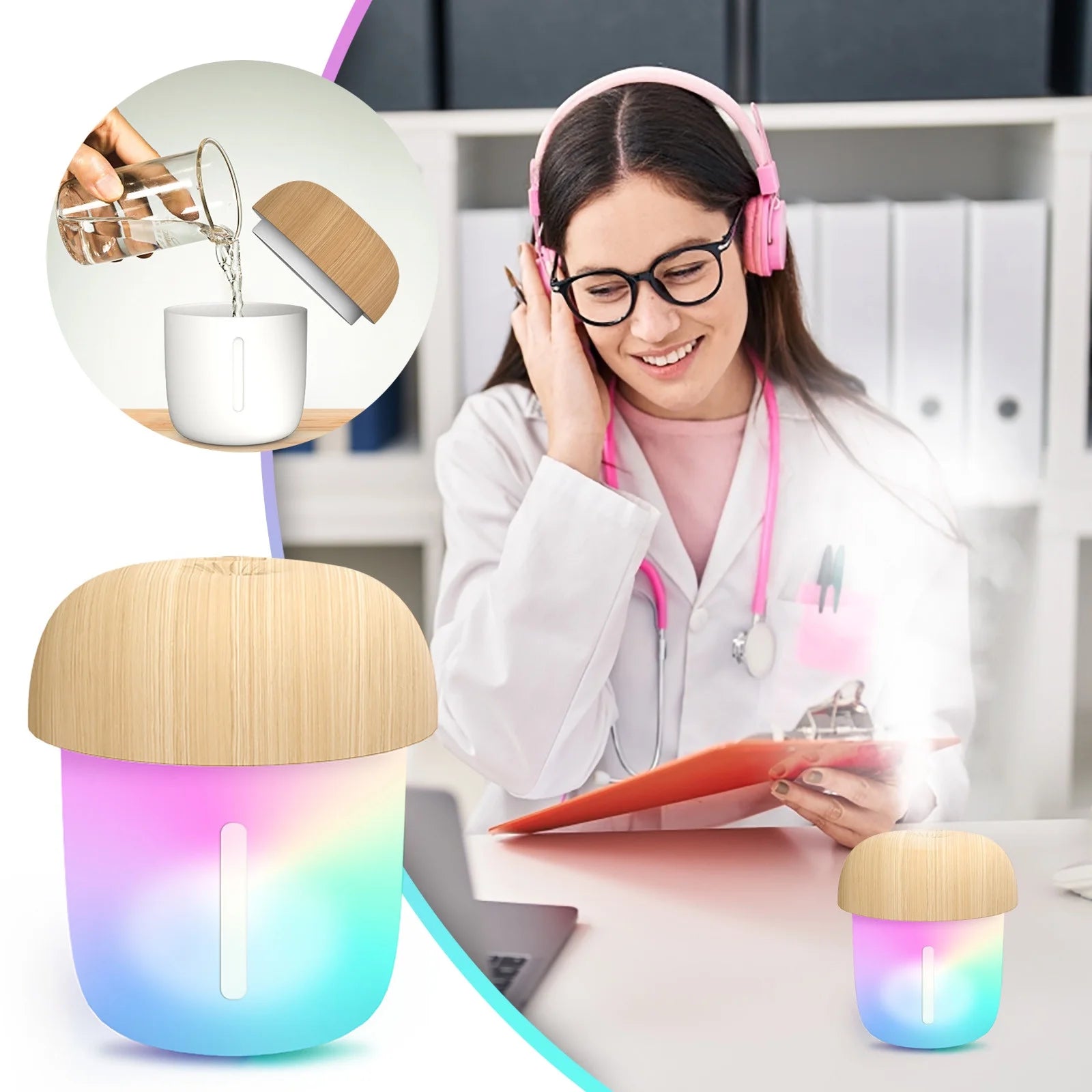 Home & Kitchen Supplies Clearance Mini Portable Usb Humidifier, 250Ml Small Personal Travel Humidifier, Essential Oil Diffuser with Night Light, Auto-Off, Ultra Quiet for Baby Bedroom, Car